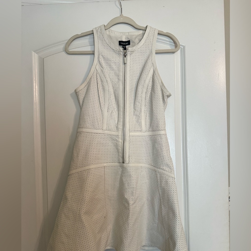 NWT BEBE WHITE PERFORATED LEATHER DRESS!!